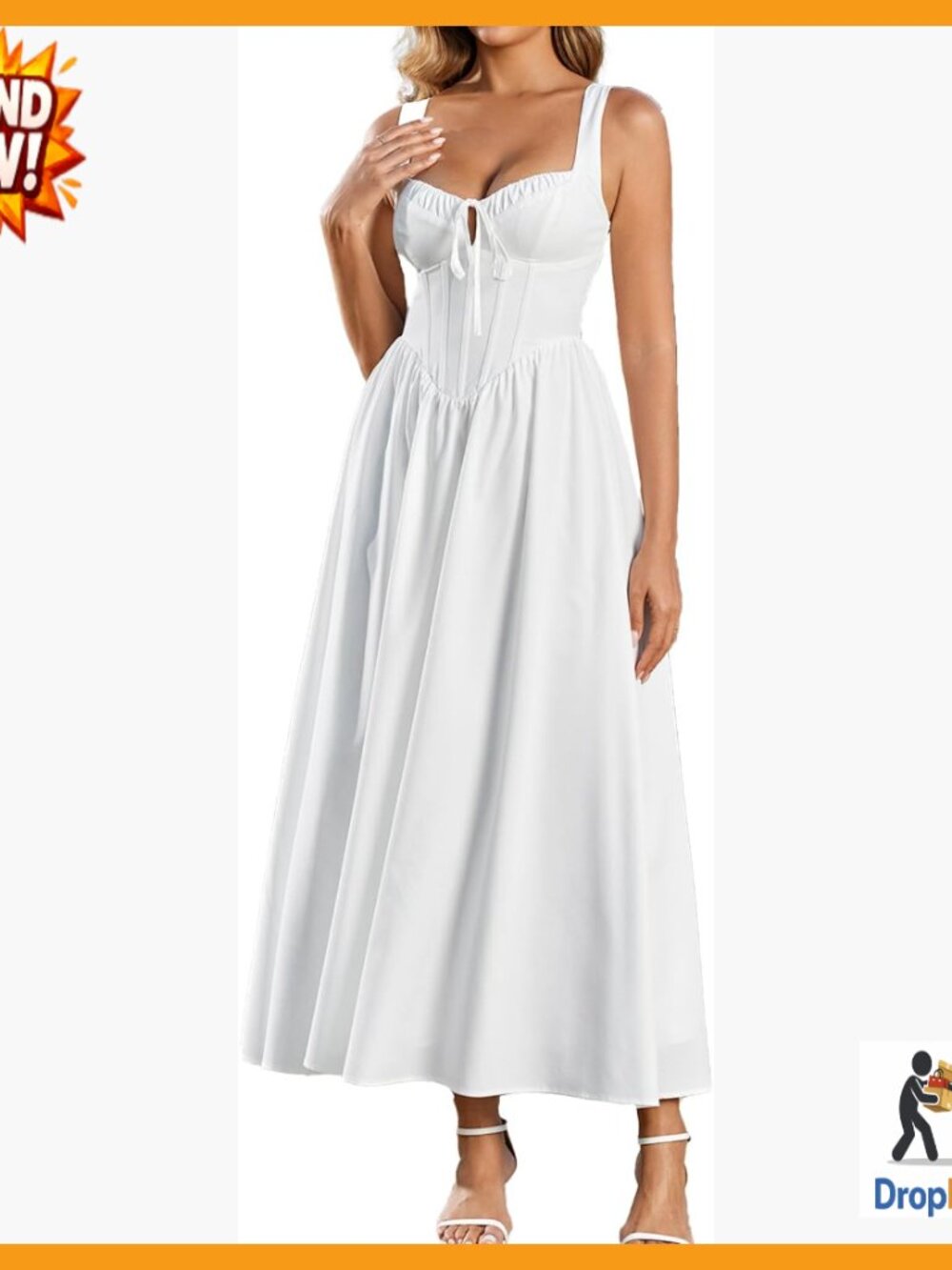 Corset Midi Dress Formal Wedding Guest Lace Up Sweetheart Neck Flowy Sundress